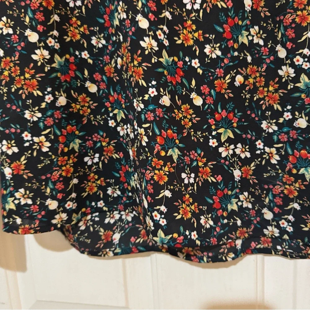 J. Crew Mercantile Floral Black Top Boho Bell Sleeves New Size XS 0 office work - Picture 6 of 11